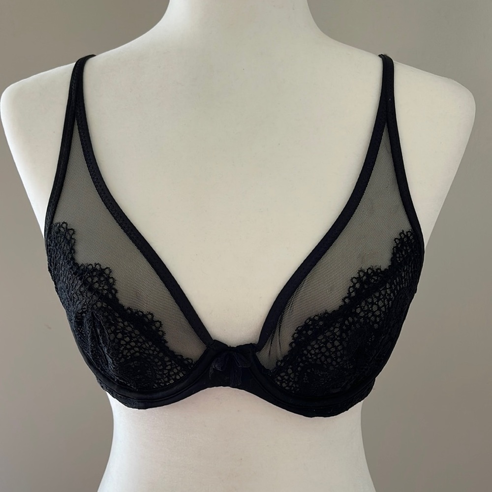 Bra 34B black lace & mesh convertible back regular or crossed lingerie sexy